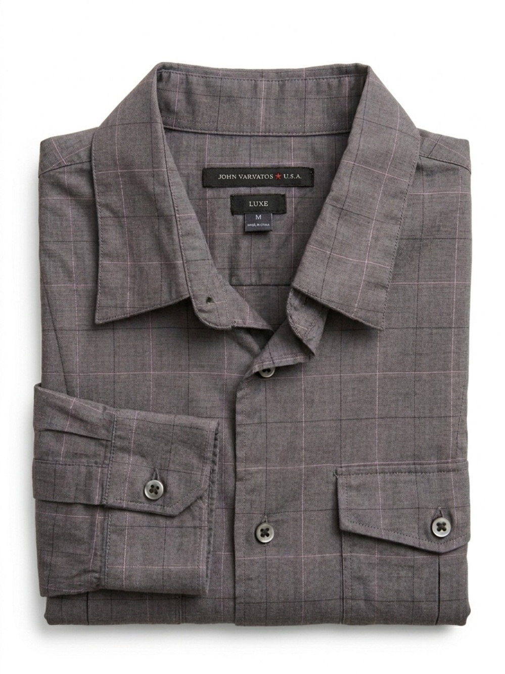 John Varvatos Luxe Button Up Shirt Size Medium Grey Checker